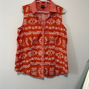 Talbots orange  and White womens Sleeveless Button‎ Down Shirt